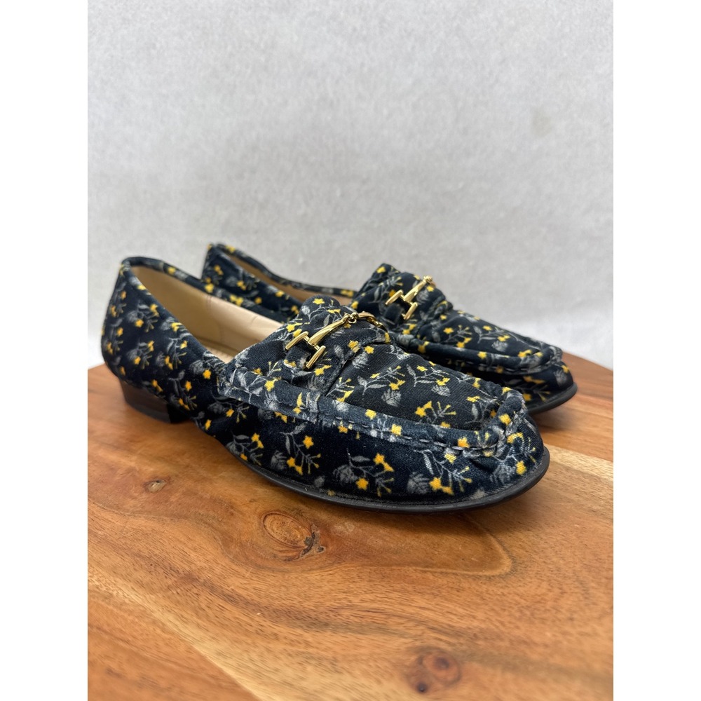 Cabi Suede Floral Loafers Gold Buckle Accents Comfortable Shoes Size 7M